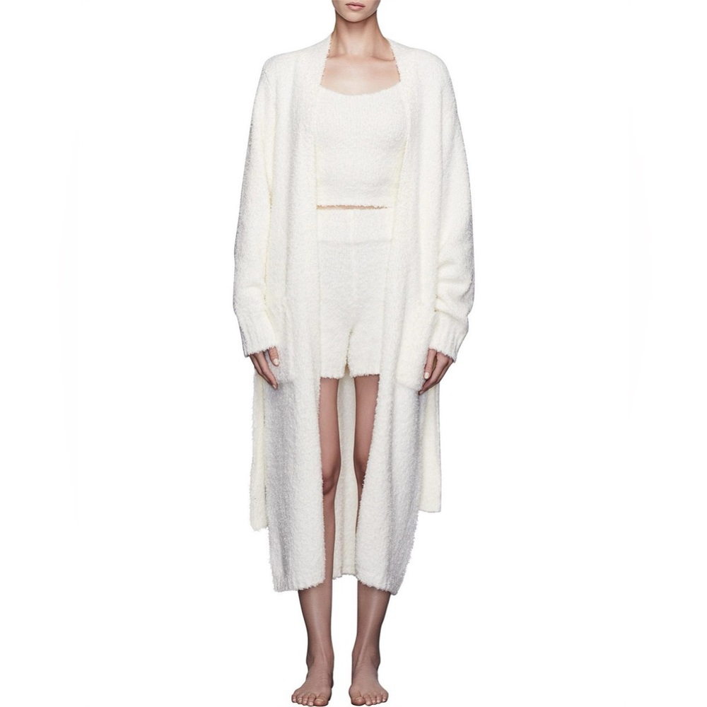 SKIMS COZY KNIT ROBE IN BONE/OFF WHITE